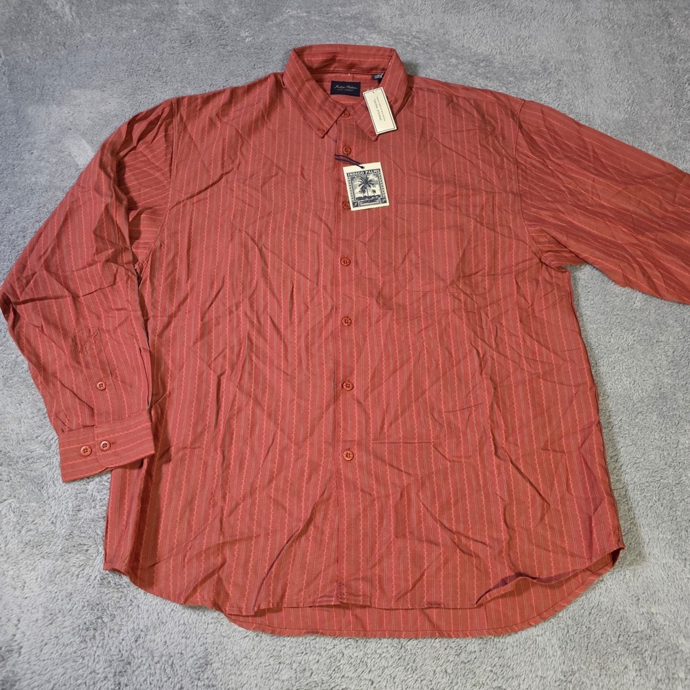 Indigo Palms Mens L Button Down Shirt Brick Red Striped Tencel IP3369 NWT